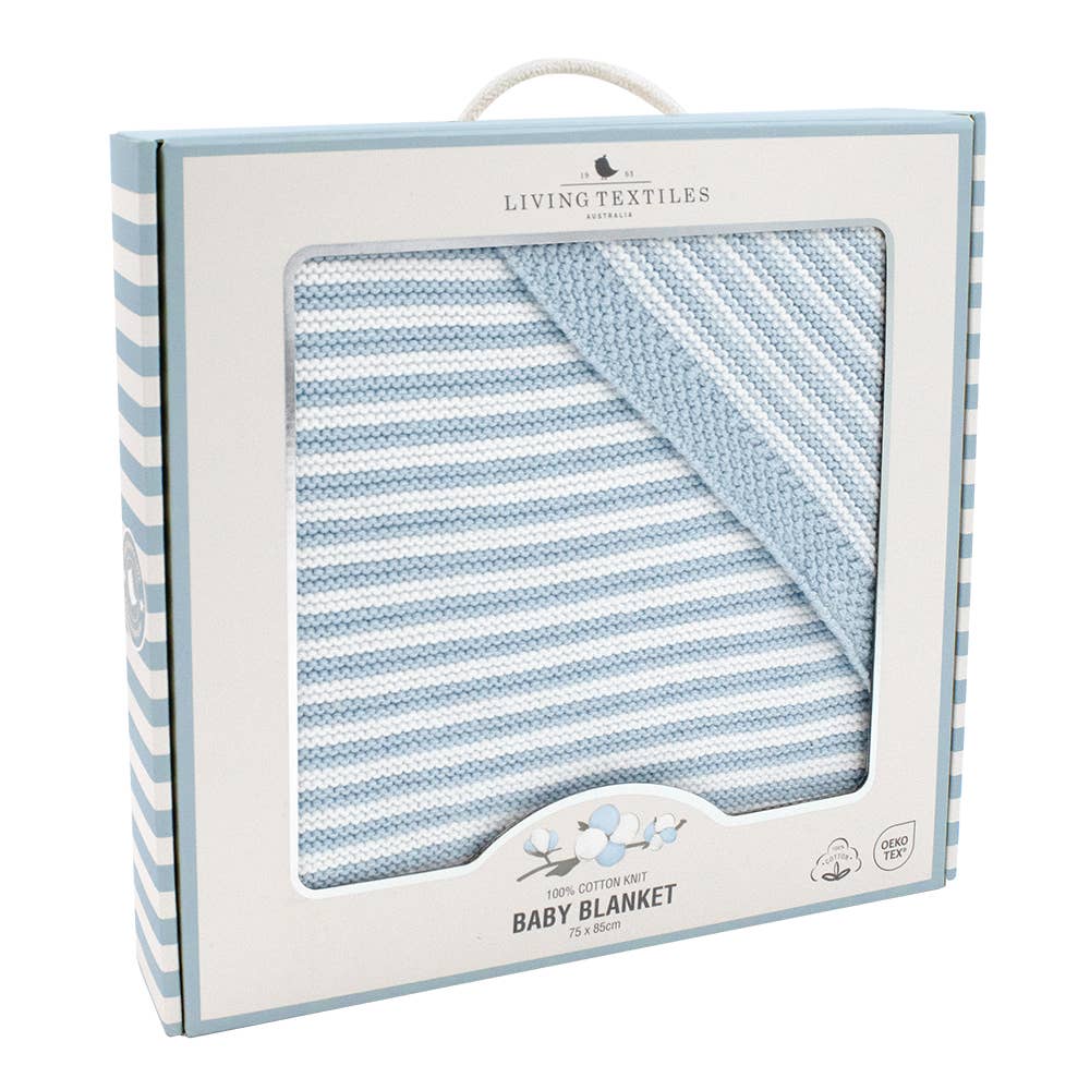 100% Cotton Knit Blanket - Blue Stripe