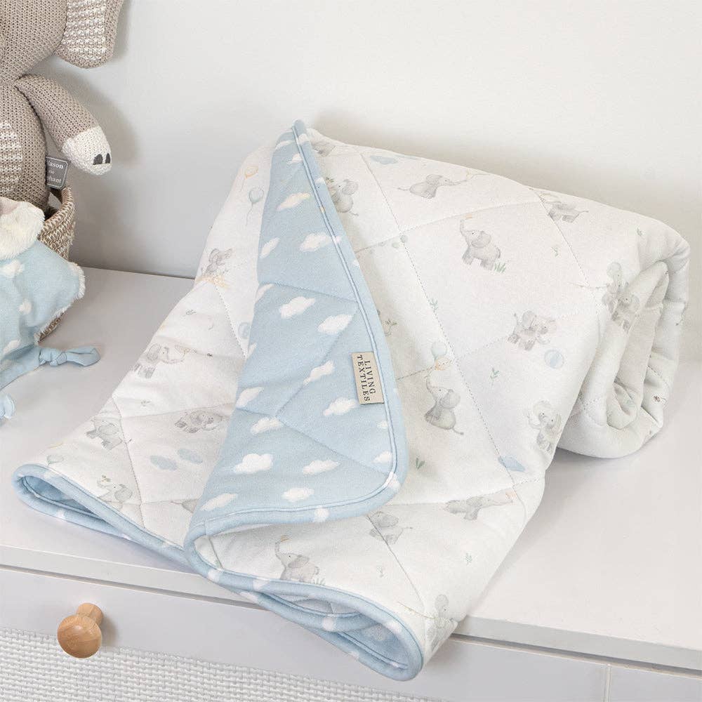 Reversible Quilted Cot Comforter - Elephant Playtime