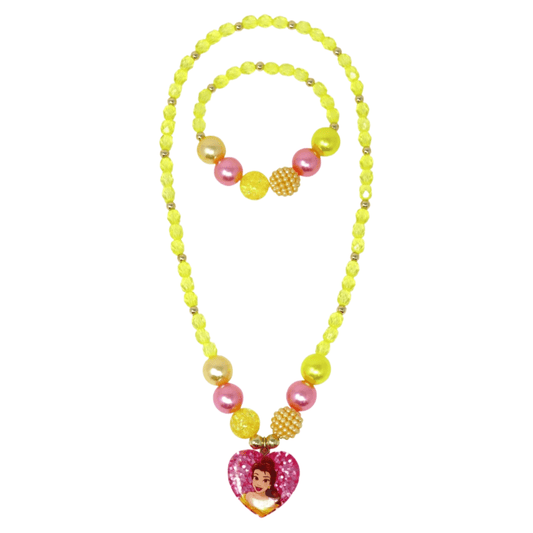 Disney Princess Belle Pendant Necklace & Bracelet Set