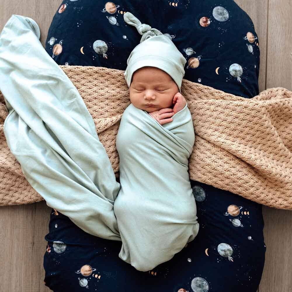 Snuggle Hunny Sage Baby Jersey Wrap & Beanie Set