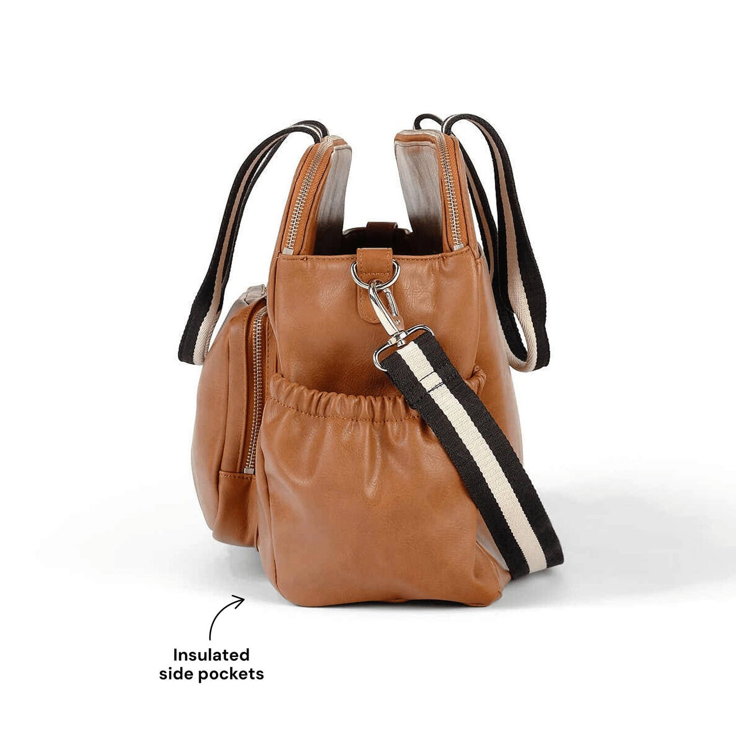 OiOi Vegan Leather Tote Triple Compartment Nappy Bag - Tan