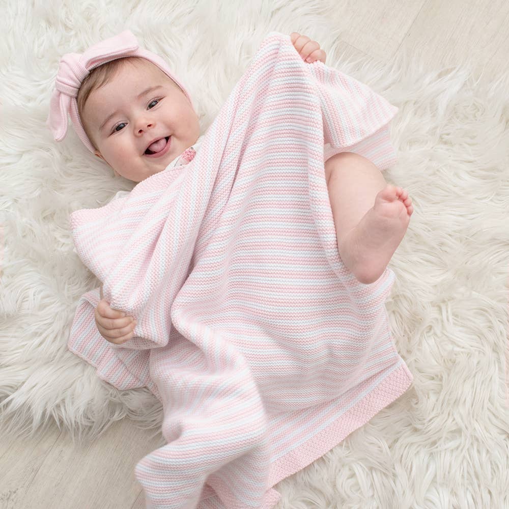 100% Cotton Knit Blanket - Blush Stripe