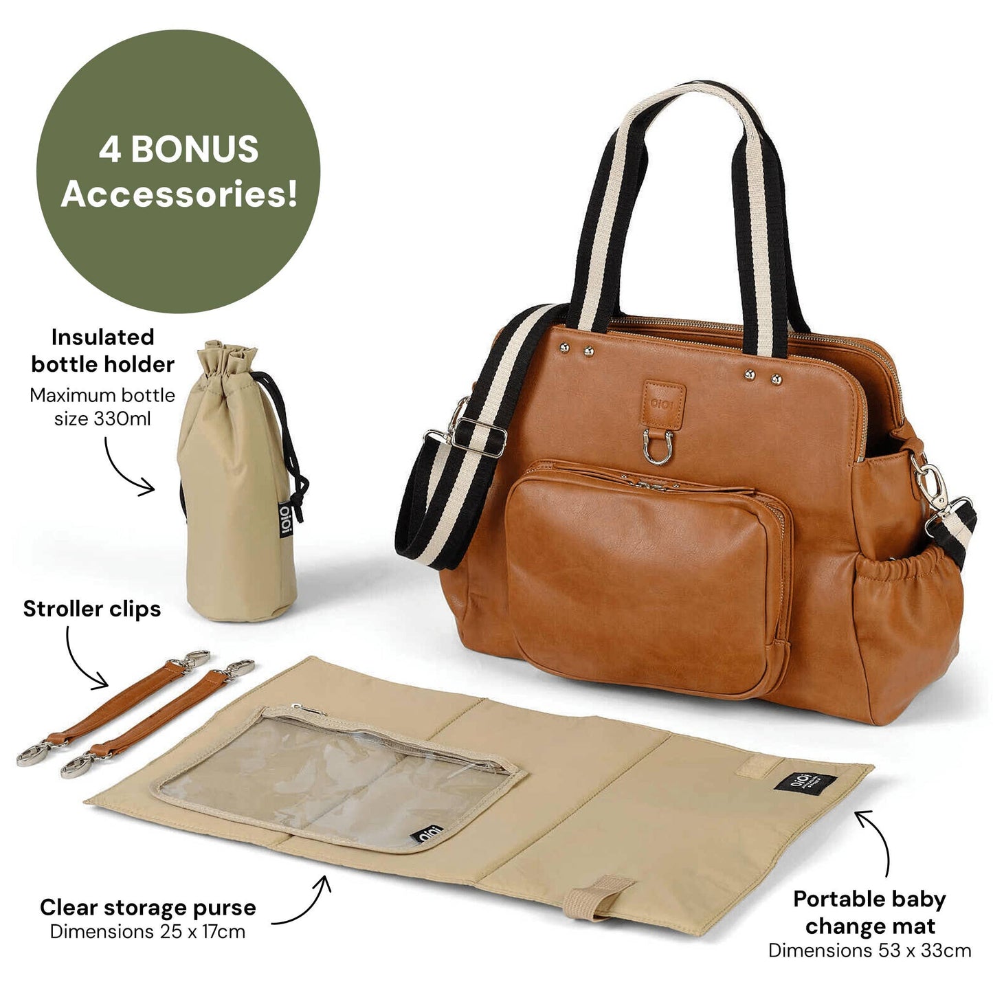 OiOi Vegan Leather Tote Triple Compartment Nappy Bag - Tan