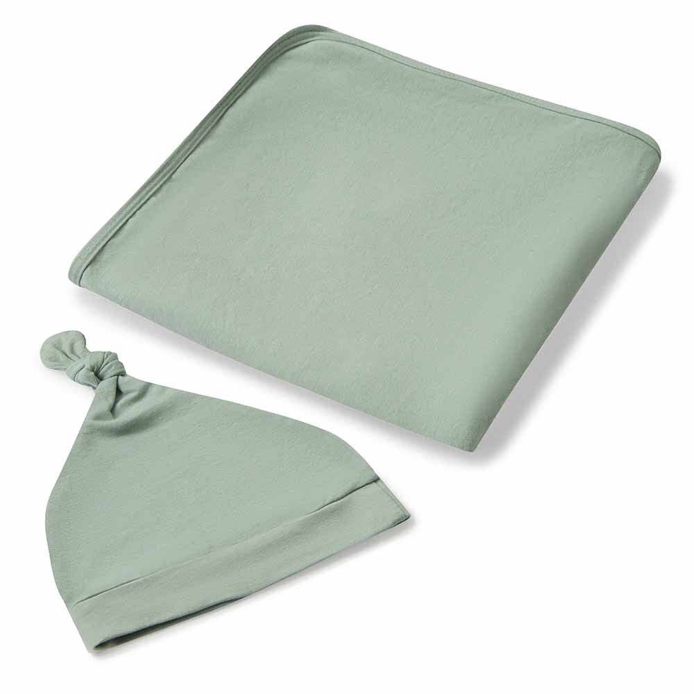 Snuggle Hunny Sage Baby Jersey Wrap & Beanie Set