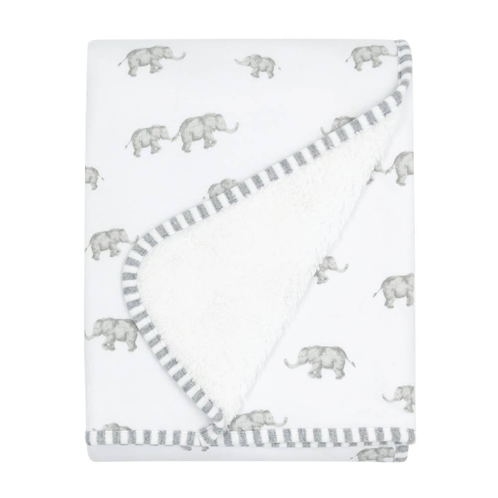 Jersey/Sherpa Pram Blanket - Watercolour Elephant