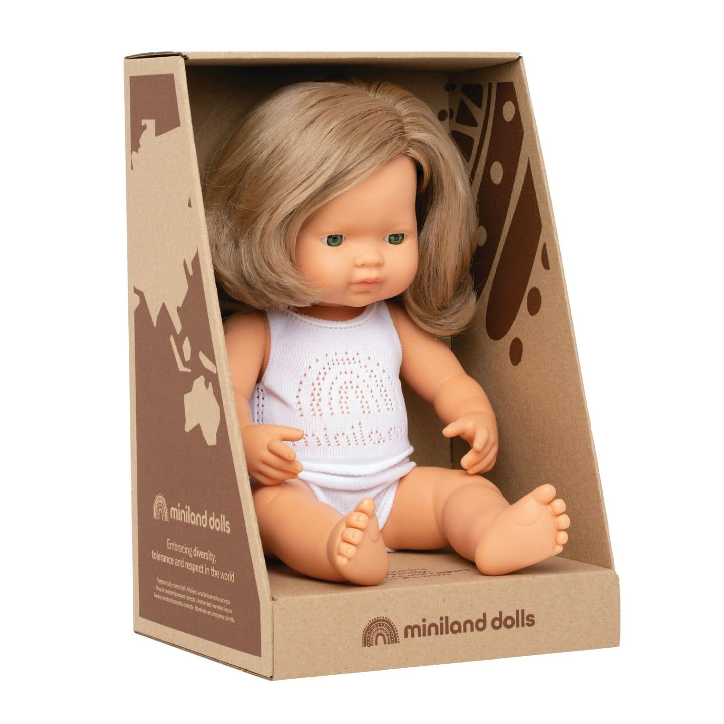 Miniland - Baby Doll - Caucasian Dark Blonde Girl 38cm - Anatomically correct