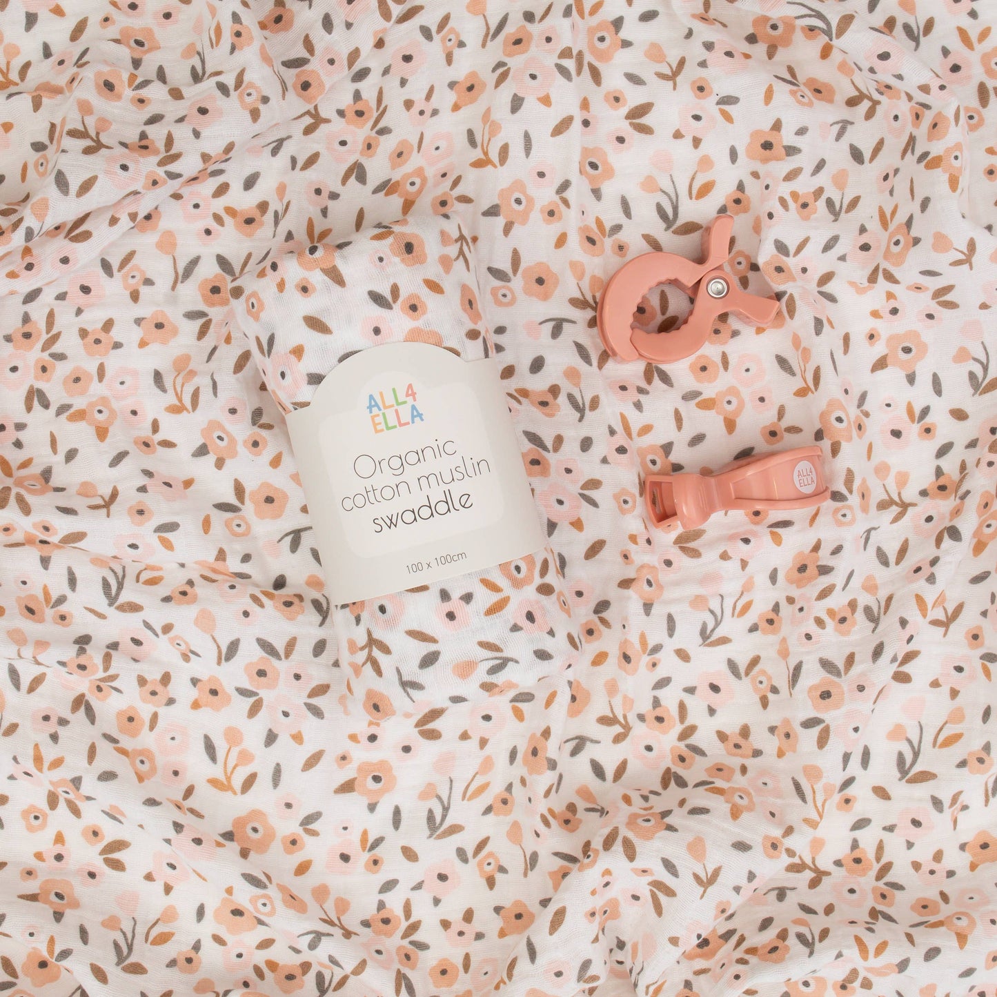 Organic Swaddle & 2 Pram Peg Gift Set - Floral Bouquet