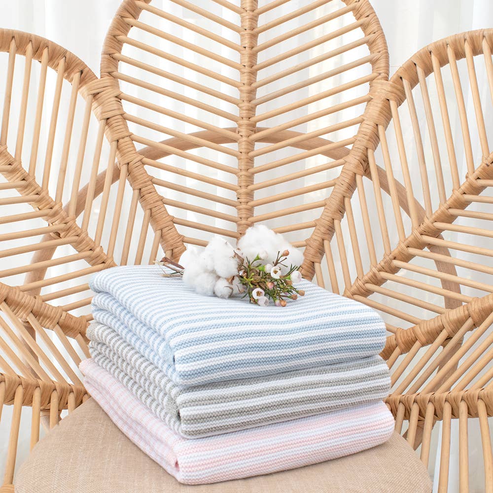 100% Cotton Knit Blanket - Blush Stripe