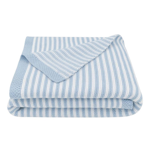 100% Cotton Knit Blanket - Blue Stripe