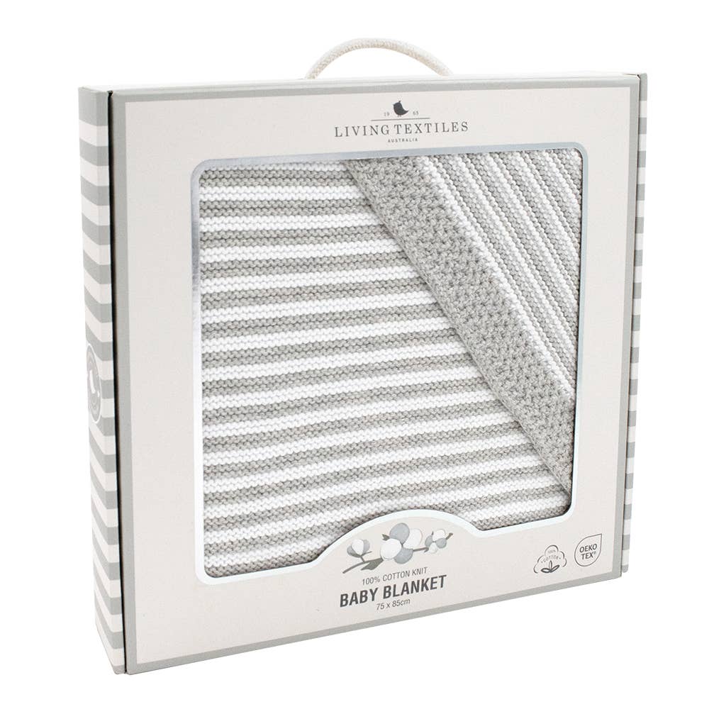 100% Cotton Knit Blanket - Grey Stripe