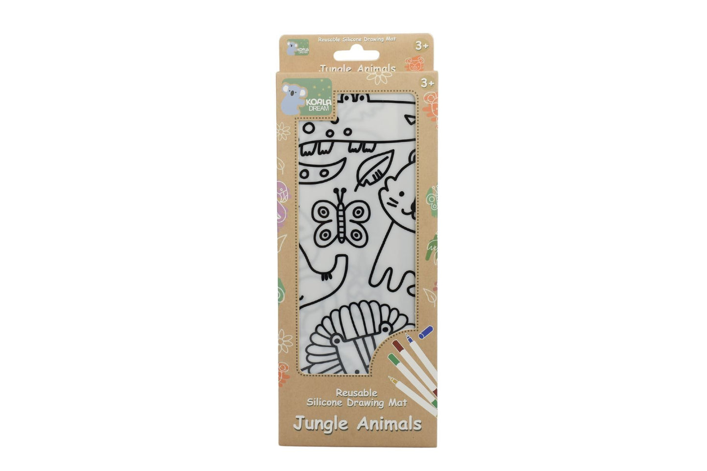 REUSABLE SILICONE DRAWING MAT & WASHABLE MARKERS SET - JUNGLE ANIMALS