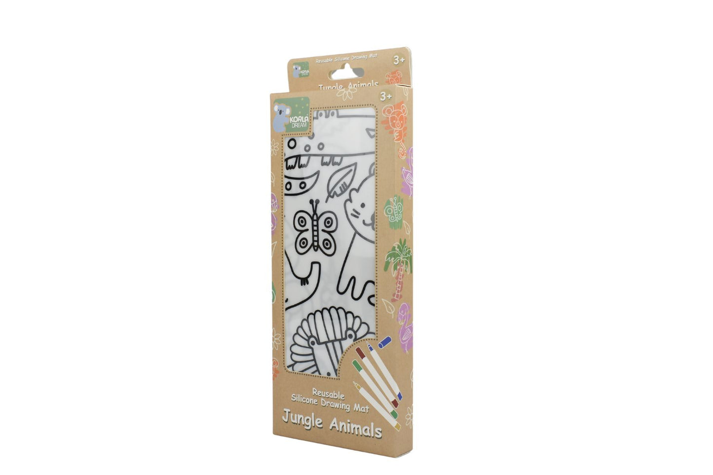 REUSABLE SILICONE DRAWING MAT & WASHABLE MARKERS SET - JUNGLE ANIMALS