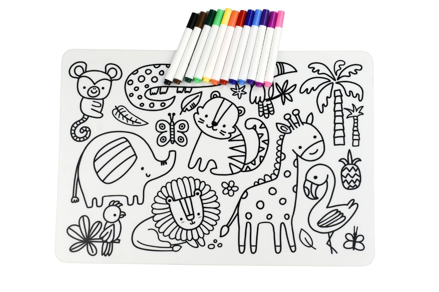 REUSABLE SILICONE DRAWING MAT & WASHABLE MARKERS SET - JUNGLE ANIMALS