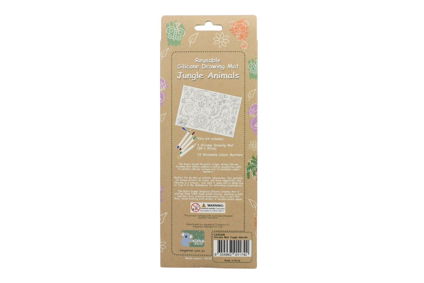 REUSABLE SILICONE DRAWING MAT & WASHABLE MARKERS SET - JUNGLE ANIMALS