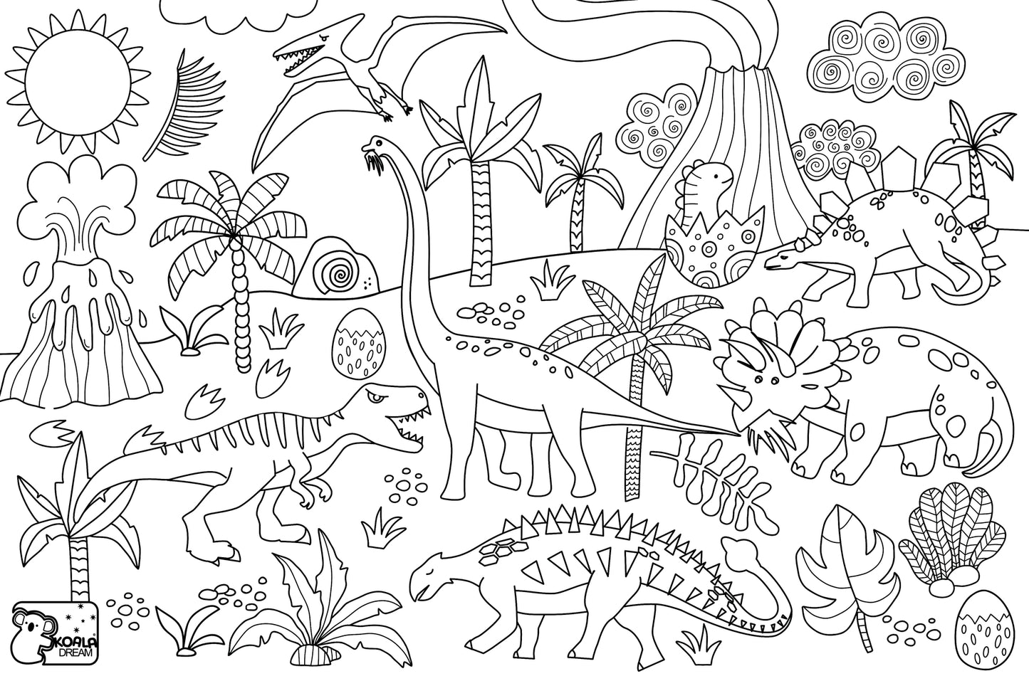 REUSABLE SILICONE DRAWING MAT & WASHABLE MARKERS SET - DINOSAURS