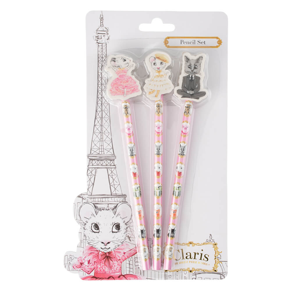 Claris In Paris Pencil Set with Eraser Toppers | Serenity Kids