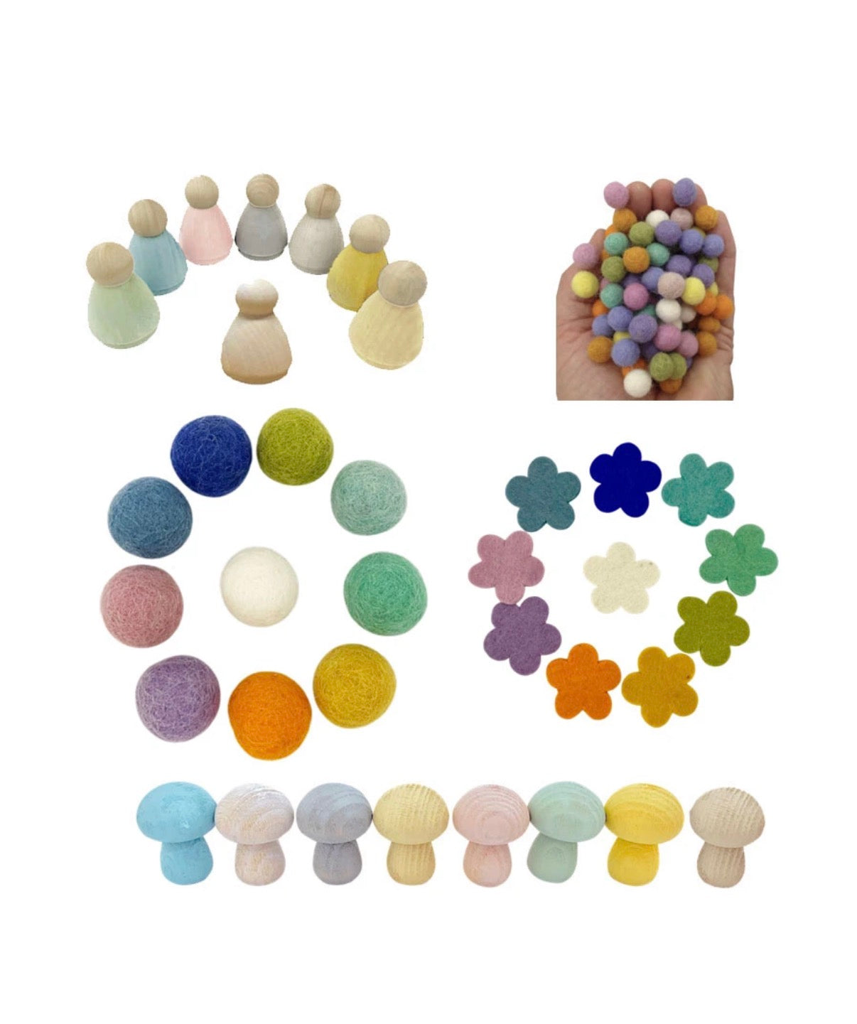 Papoose Toys Mandala Accessories Mushrooms and Sumos Pastel /226pc - Open Ended Play