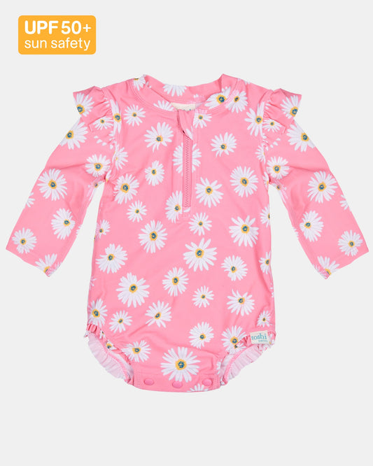 Toshi Swim Onesie L/S Ripple - Daisy Watermelon