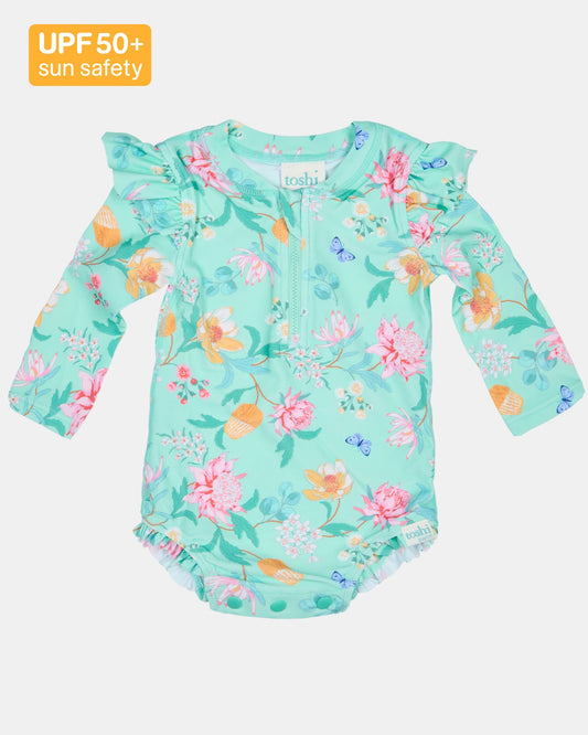 Toshi Swim Onesie L/S Ripple - Waratah Mint