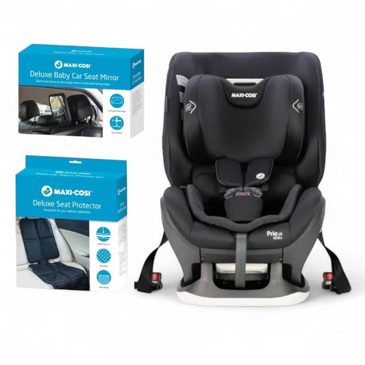 Maxi Cosi Bundle Pria LX GCELL ISOFIX Onyx Convertible Car Seat 0-4 Years Old + Car Seat Protector & Car Seat Mirror