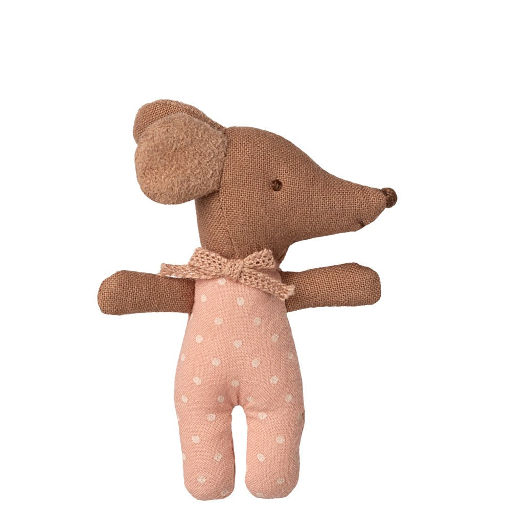 Maileg Sleepy Wakey Baby Mouse in Matchbox Rose