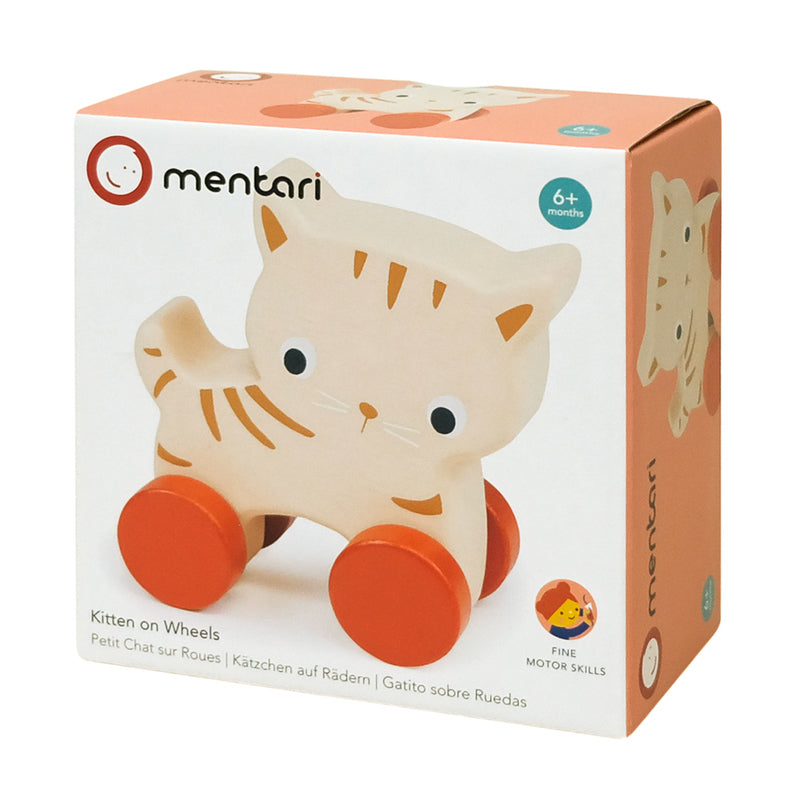 Wooden Kitten On Wheels Baby Toy
