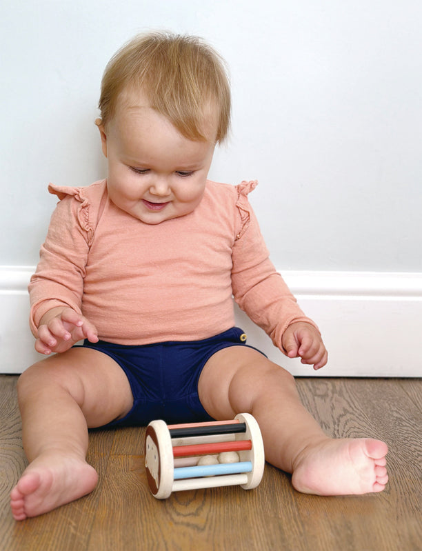 Wooden Rolling Kitten Rattle