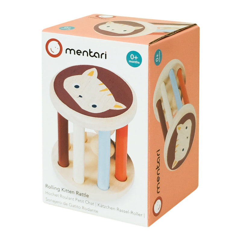Wooden Rolling Kitten Rattle