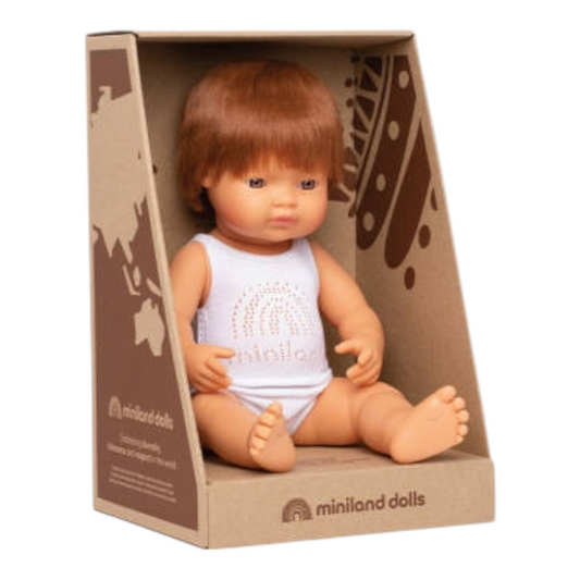 Miniland - Baby Doll - Caucasian Redhead Boy 38cm - Anatomically Correct