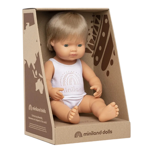 Miniland - Baby Doll - Caucasian Boy 38cm - Anatomically correct