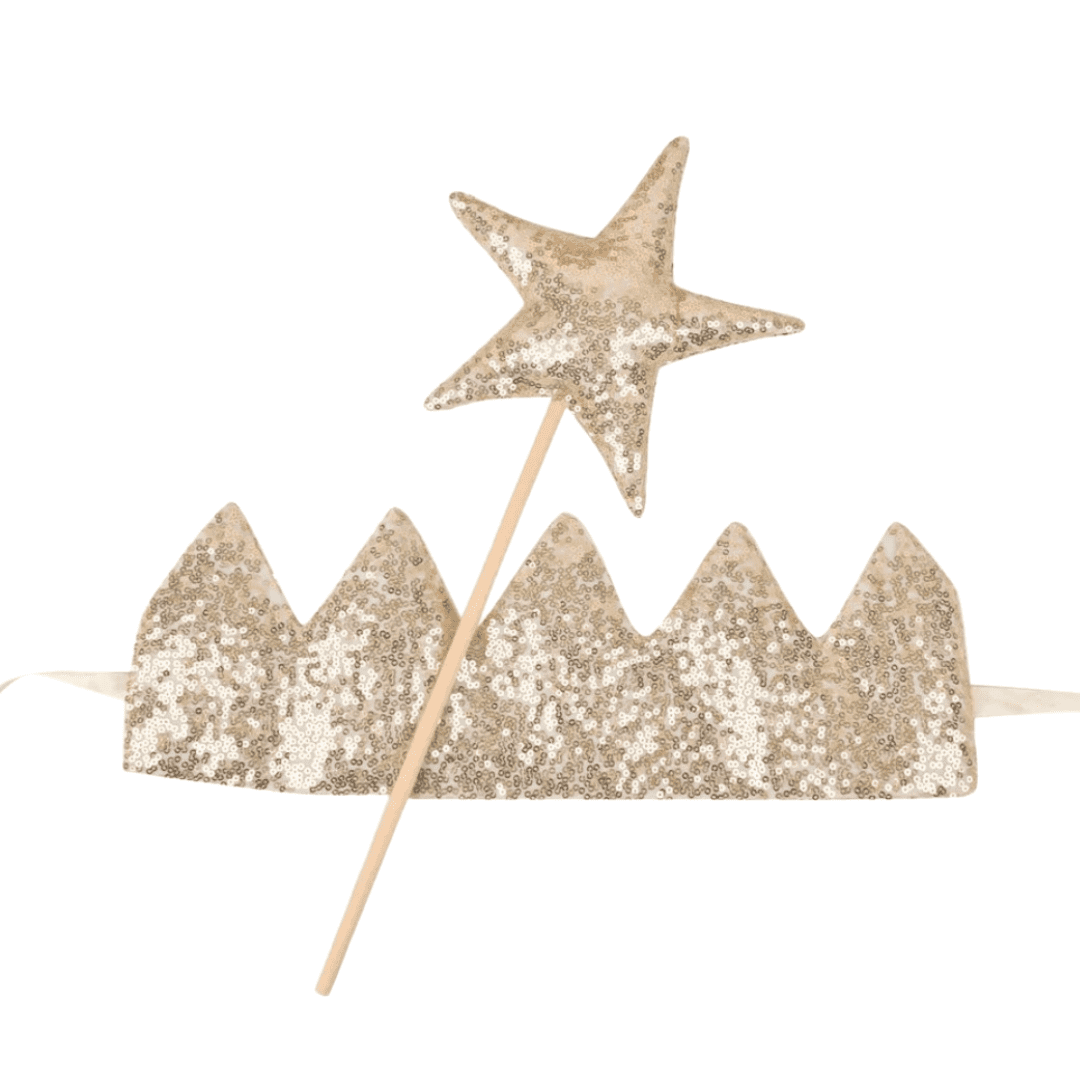 Sequin Crown & Whimsical Wand Set | Gold