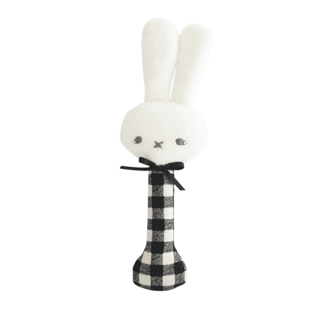 Alimrose - Bunny Stick Rattle - Black Check | Serenity Kids