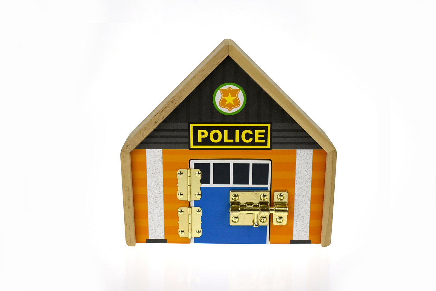 BUSY BOARD METAL LATCH WOODEN PLAYSET - POLICE