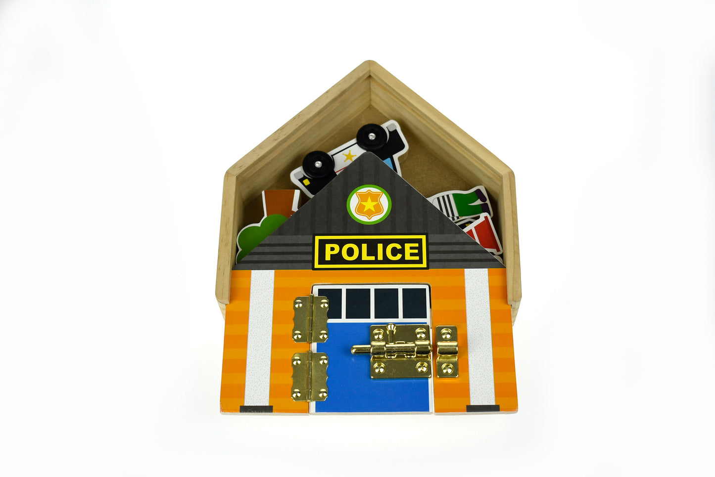 BUSY BOARD METAL LATCH WOODEN PLAYSET - POLICE