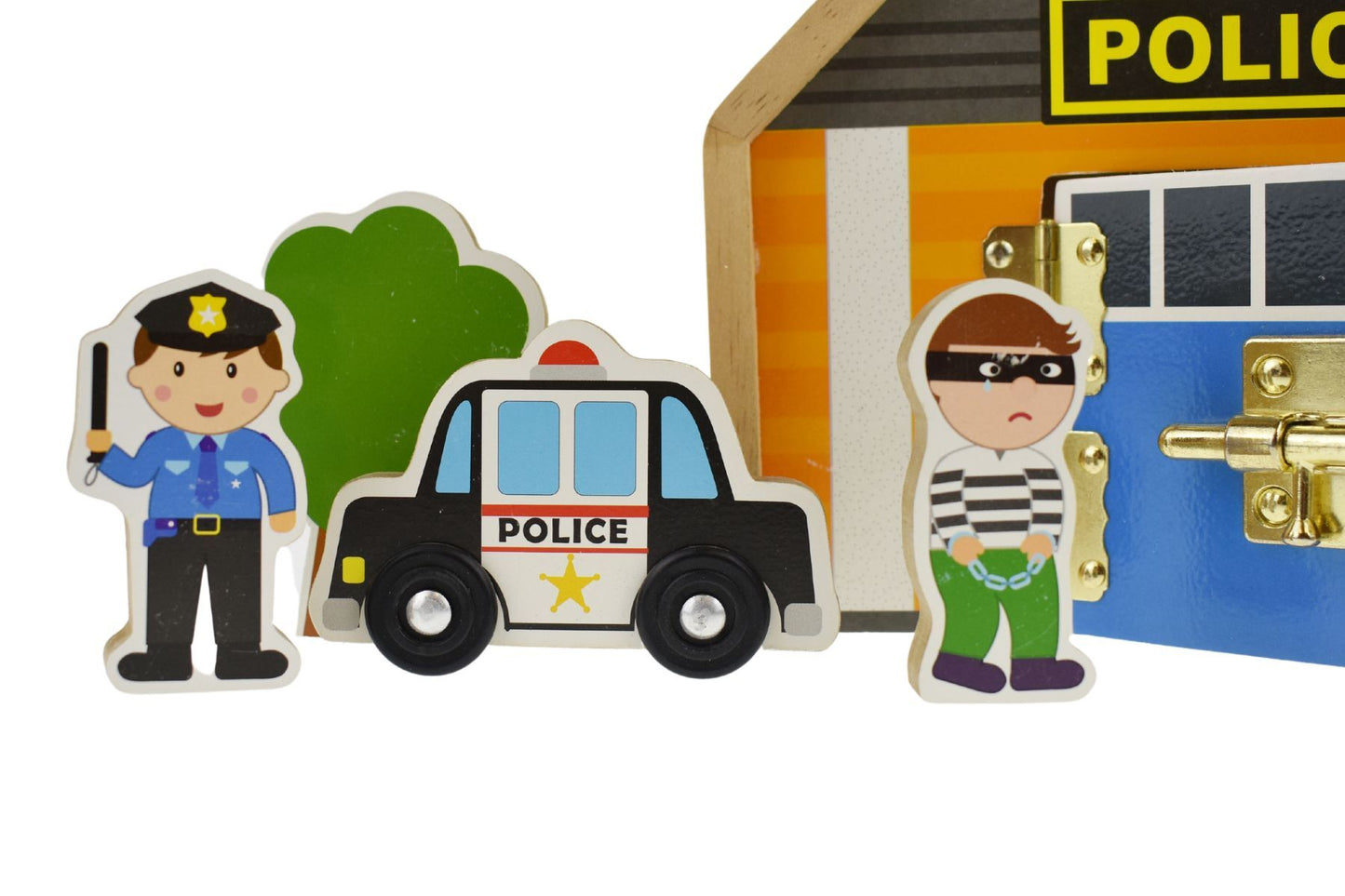 BUSY BOARD METAL LATCH WOODEN PLAYSET - POLICE