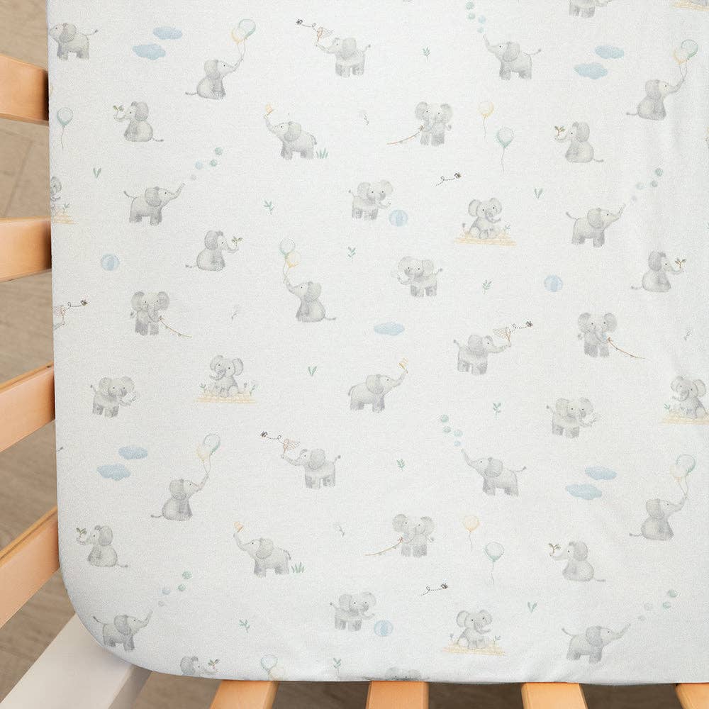 2 Pack Organic Cot Fitted Sheet - Elephant Playtime