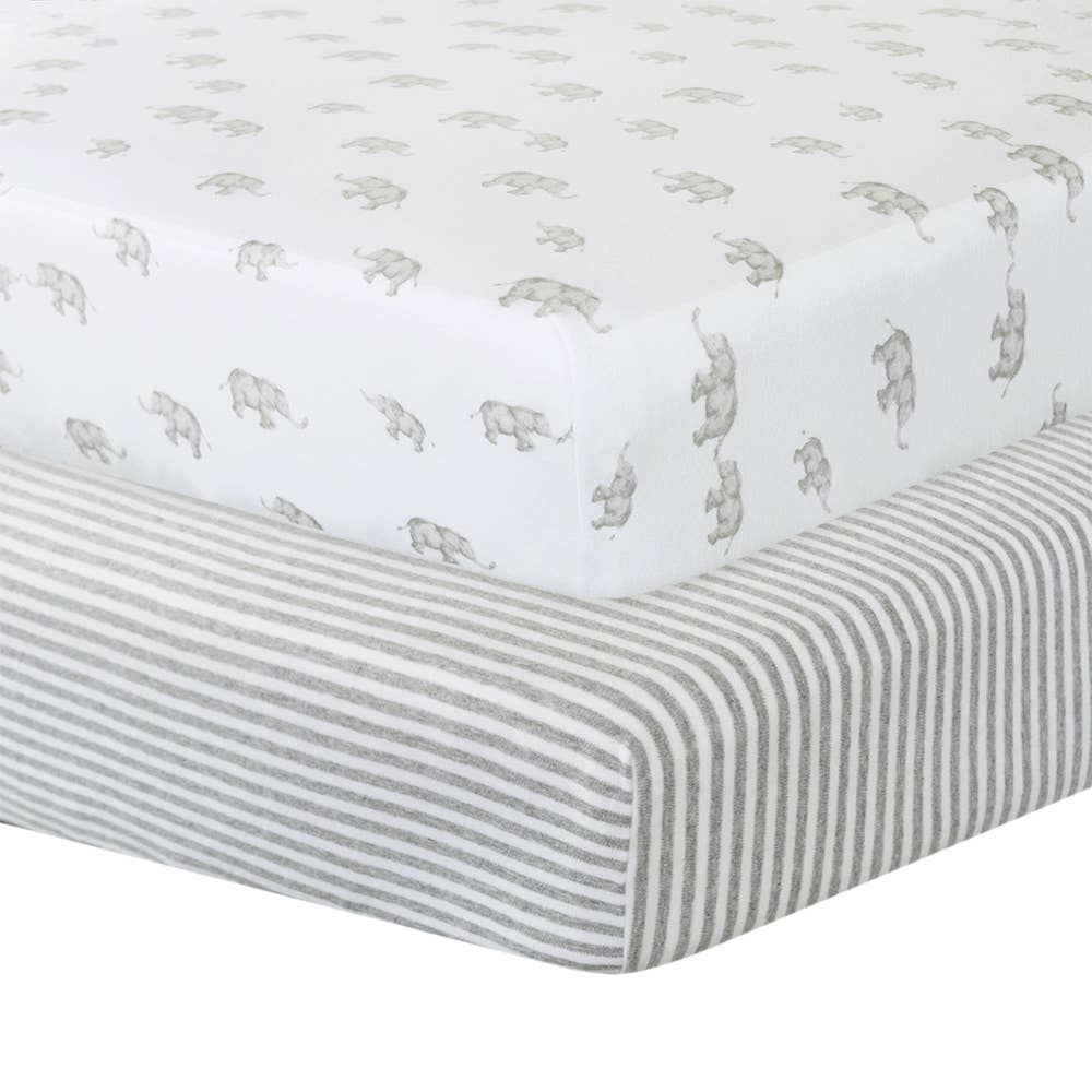 Jersey Cot Fitted Sheet 2 Pack - Watercolour Elephant
