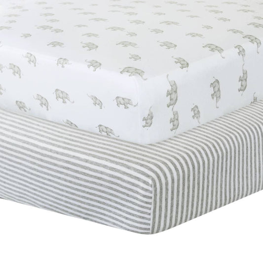 Jersey Cot Fitted Sheet 2 Pack - Watercolour Elephant