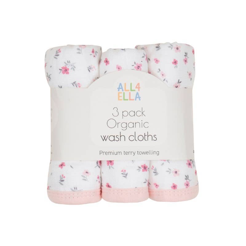 Wash Cloths 3pk - Pink Petals