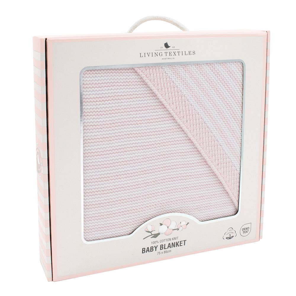 100% Cotton Knit Blanket - Blush Stripe