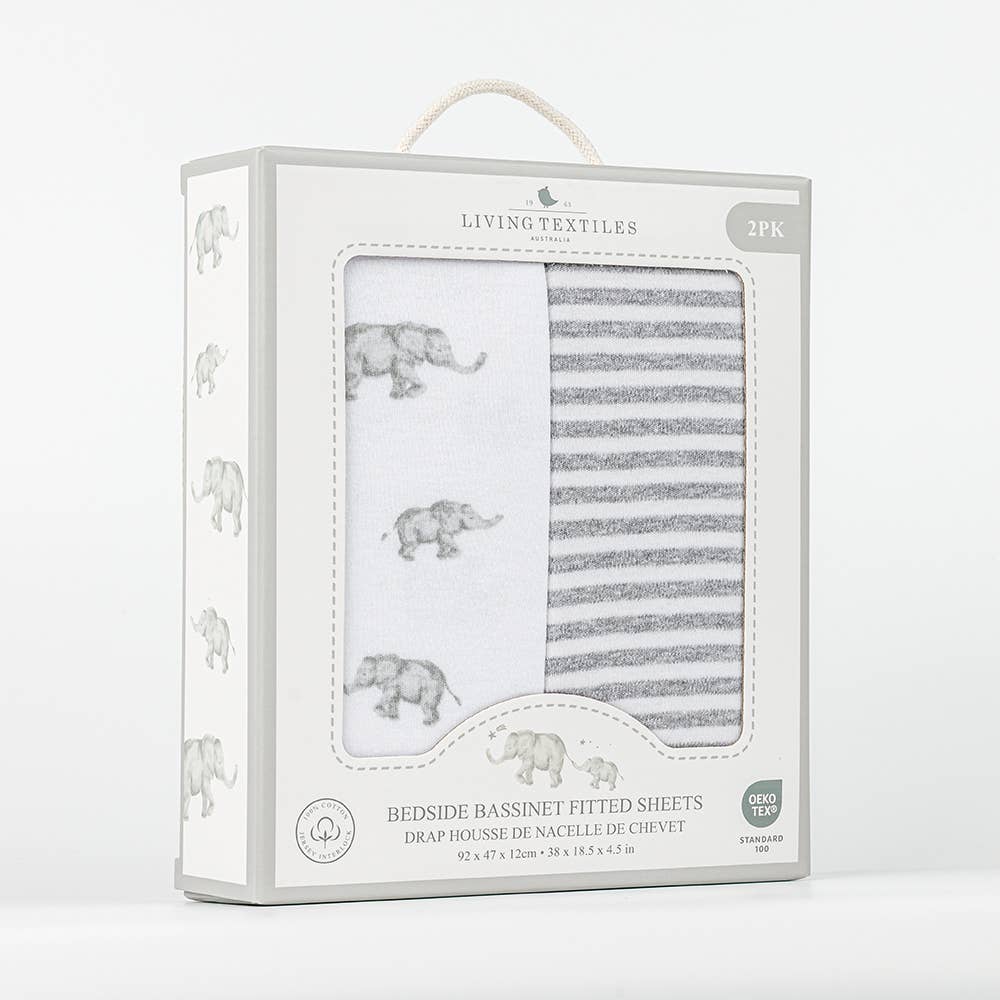 Bedside Sleeper Fitted Sheet 2 Pack - Watercolour Elephant