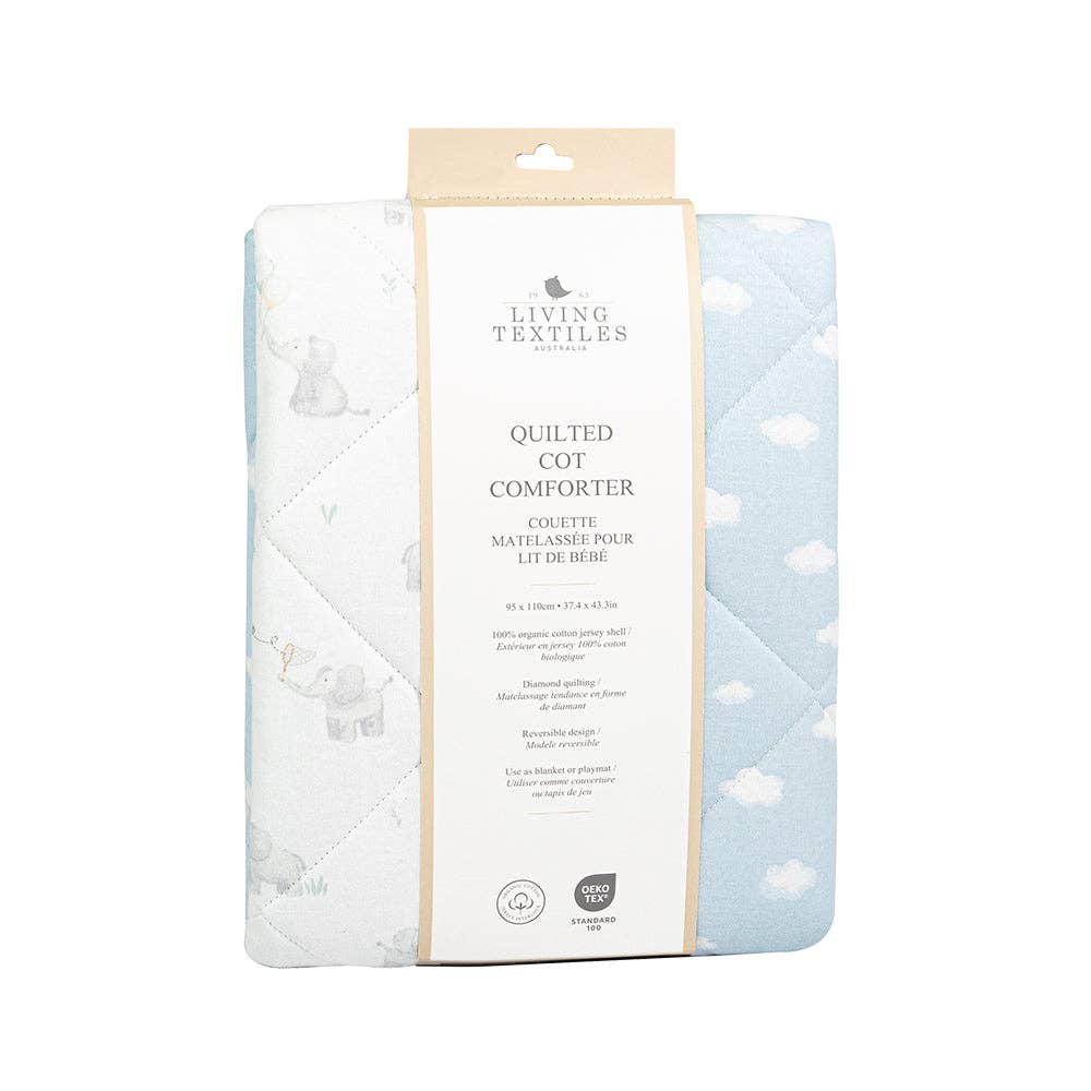Reversible Quilted Cot Comforter - Elephant Playtime