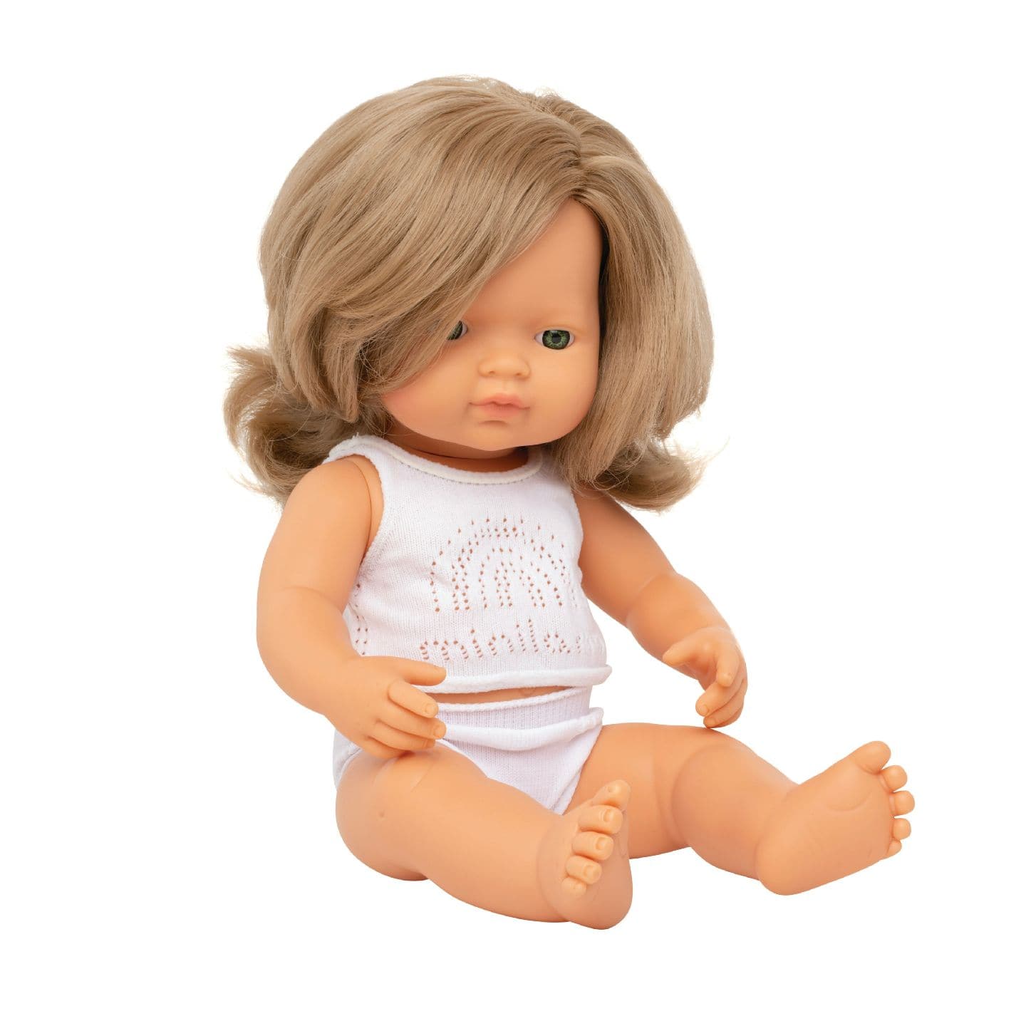 Miniland - Baby Doll - Caucasian Dark Blonde Girl 38cm - Anatomically correct