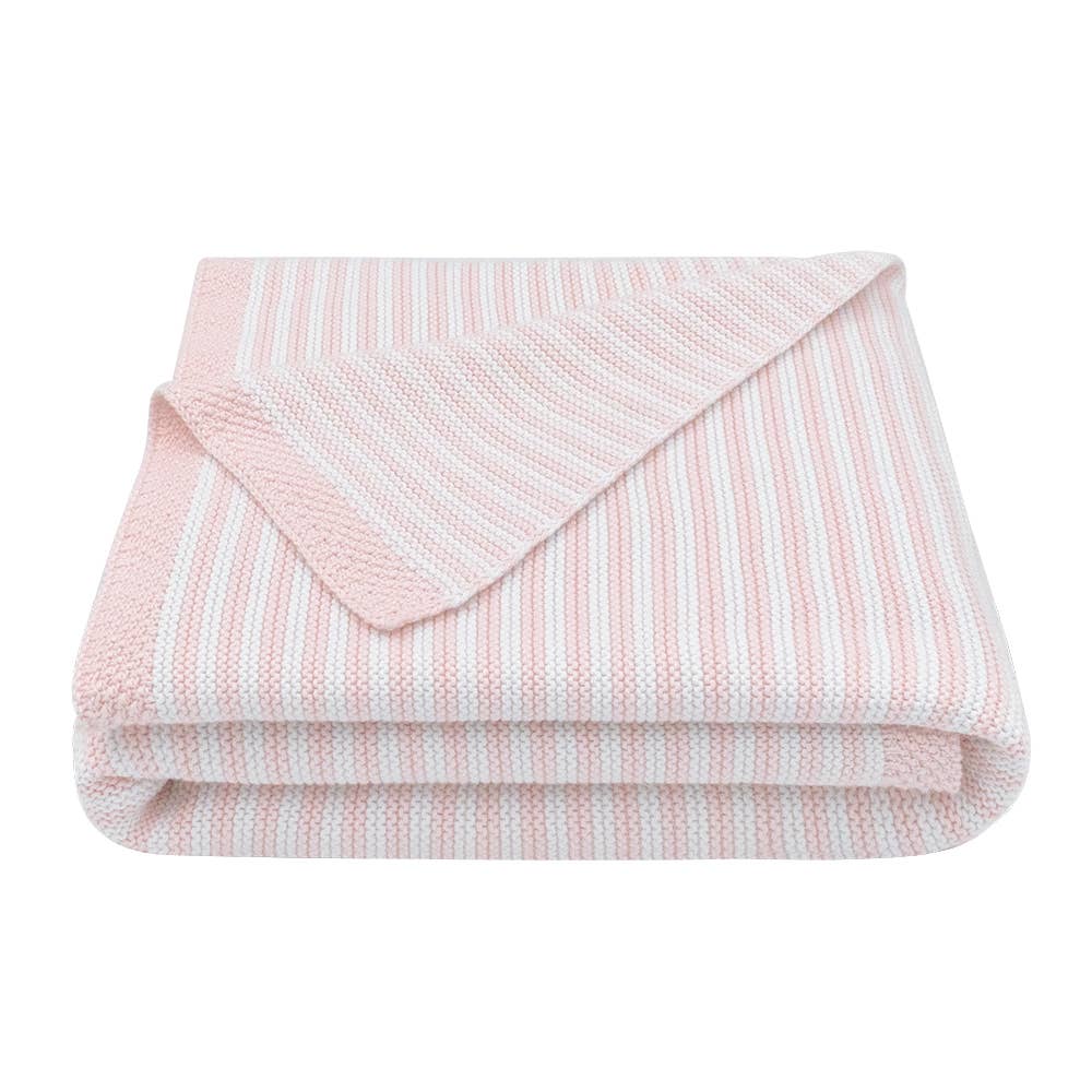 100% Cotton Knit Blanket - Blush Stripe