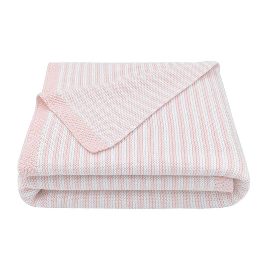 100% Cotton Knit Blanket - Blush Stripe