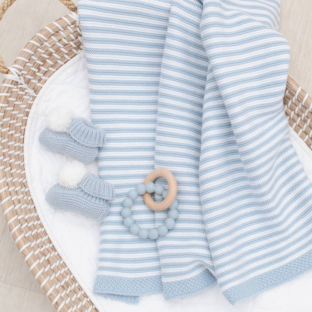 100% Cotton Knit Blanket - Blue Stripe