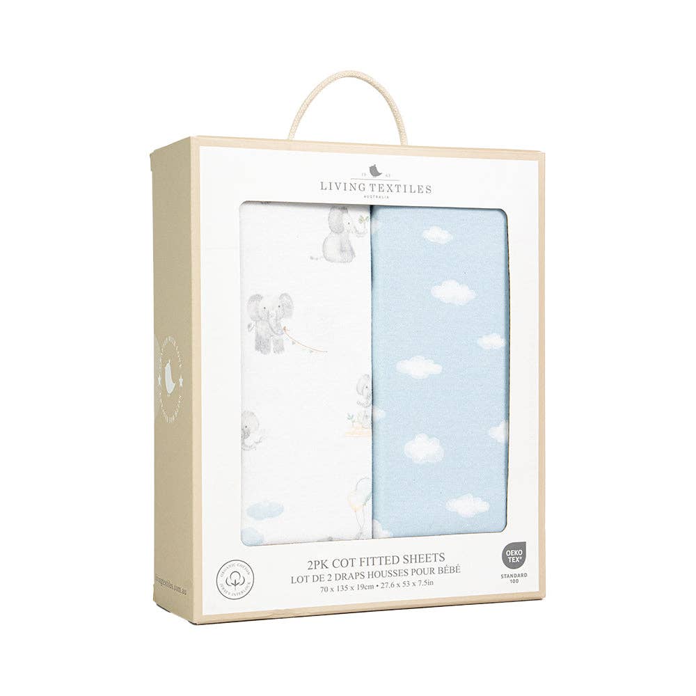 2 Pack Organic Cot Fitted Sheet - Elephant Playtime