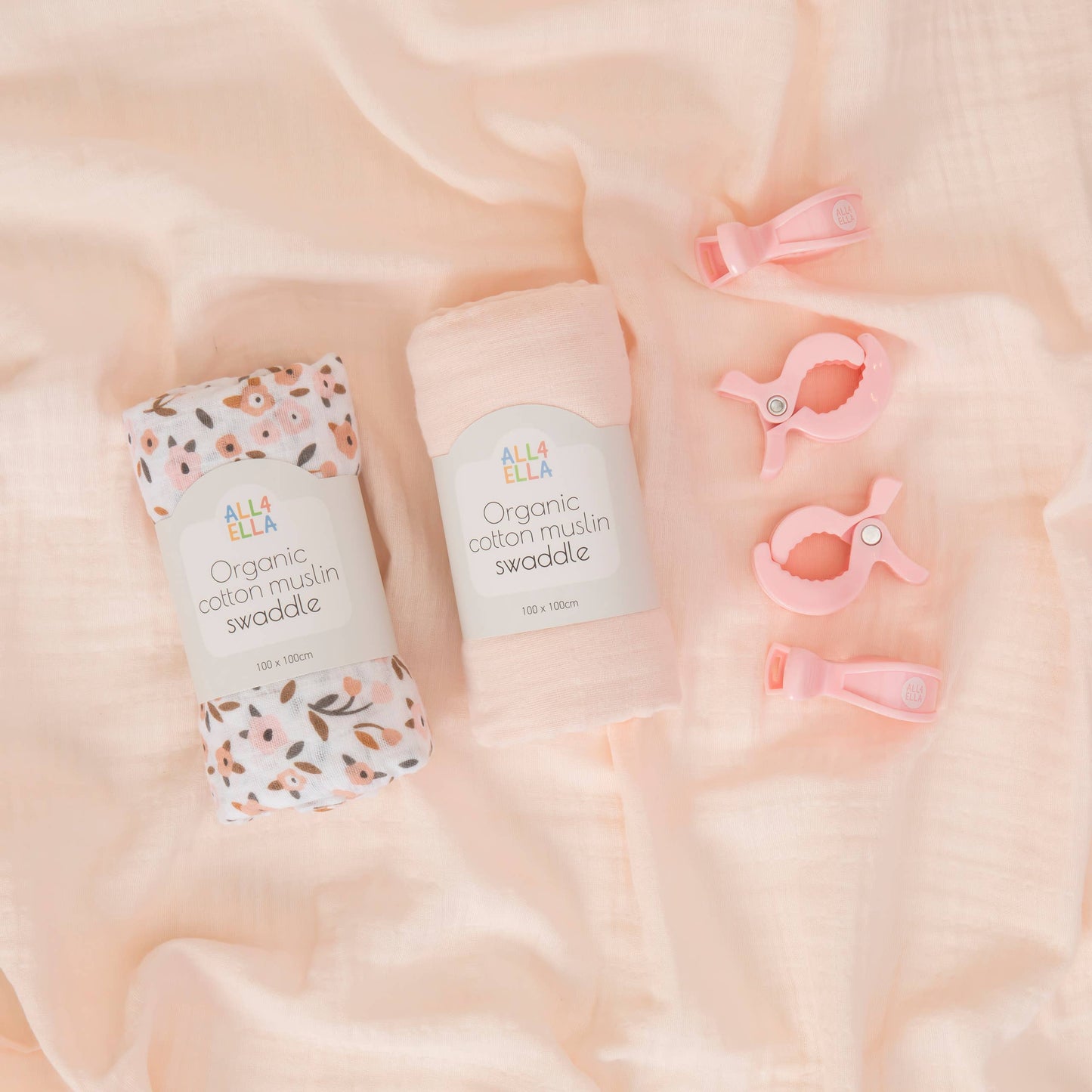 Organic Swaddles & 4 Pegs Gift Set - Floral Bouquet