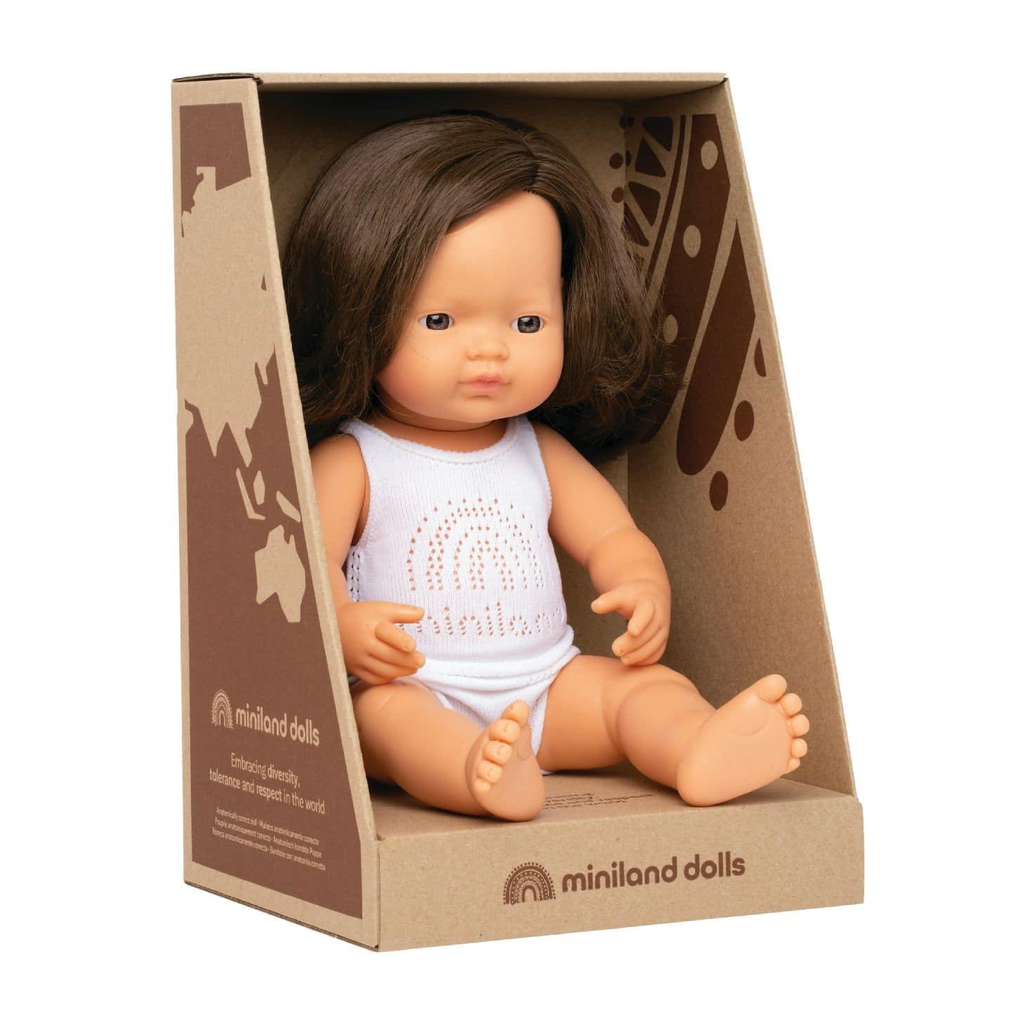 Miniland - Baby Doll - Caucasian Brunette Girl 38cm - Anatomically correct