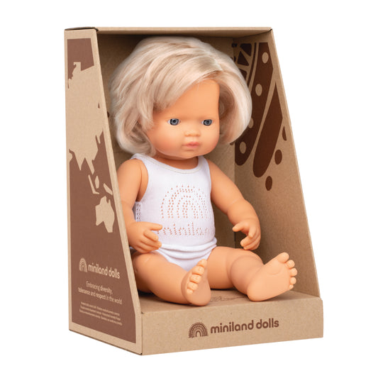 Miniland - Baby Doll - Caucasian Girl 38cm - Anatomically Correct